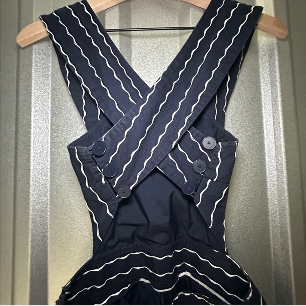 Maeve Anthropologie Derby Day Nautical Pinafore Navy Stripe Wide Leg Jumpsuit 14 - Picture 12 of 14